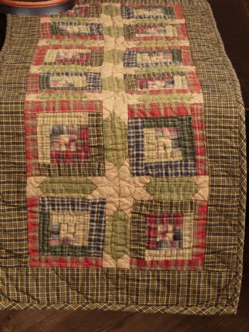 Tea Cabin Patchwork Log Cabin Quilted Table Runner 13x36 NEW